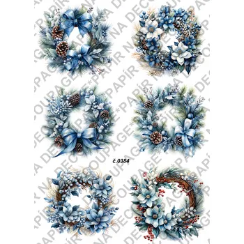 Umělecký papír Rýžový a soft papír na decoupage - Vánoce věnce - KB0384 Materiál: Soft, Rozměr: A4
