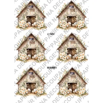 Umělecký papír Rýžový a soft papír na decoupage - Chaloupky, Velikonoce - KB01202 Materiál: Soft, Rozměr: A4