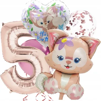 Balónek Sada narozeninových BALÓNKŮ Liška LinaBell Srdce Konfety Rose gold ČÍSLICE 5