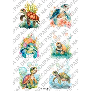 Umělecký papír Rýžový a soft papír na decoupage - Veselá želvička - KB013 Materiál: Soft, Rozměr: A4