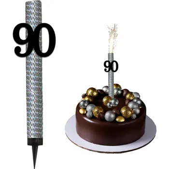 Dortová svíčka Fontána dortový ohňostroj svíčka XL topper k narozeninám 90 LET černá stříbrná