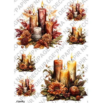 Umělecký papír Rýžový a soft papír na decoupage - Podzimní svícen - KB083 Materiál: Soft, Rozměr: A4