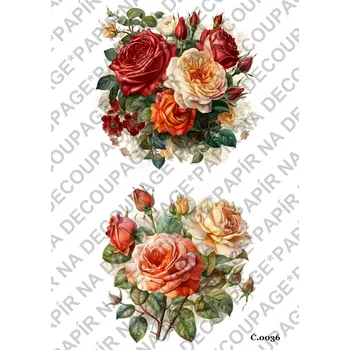 Umělecký papír Rýžový a soft papír na decoupage - Růže - KB036 Materiál: Soft, Rozměr: A4