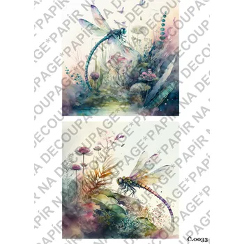 Umělecký papír Rýžový a soft papír na decoupage - Vážky - KB033 Materiál: Soft, Rozměr: A4