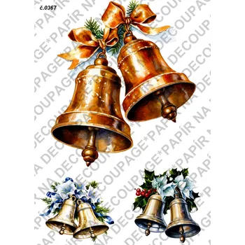 Umělecký papír Rýžový a soft papír na decoupage - Vánoce zvonky - KB0367 Materiál: Soft, Rozměr: A4