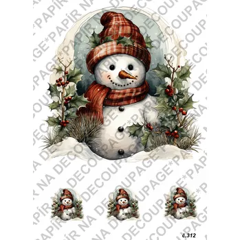 Umělecký papír Rýžový a soft papír na decoupage - Sněhuláci - KB0312 Materiál: Soft, Rozměr: A4