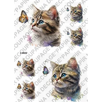 Umělecký papír Rýžový a soft papír na decoupage - Kočička s motýlem - KB0422 Materiál: Soft, Rozměr: A4