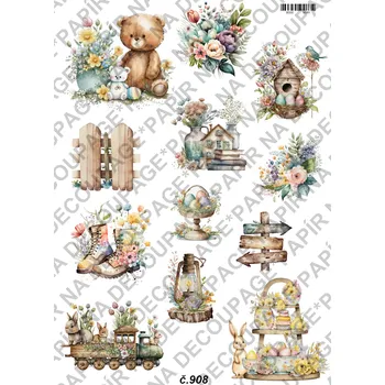 Výtvarný papír Rýžový a soft papír na decoupage - Rustic velikonoce symboly - KB0908 Materiál: Rýžový papír, Rozměr: A4