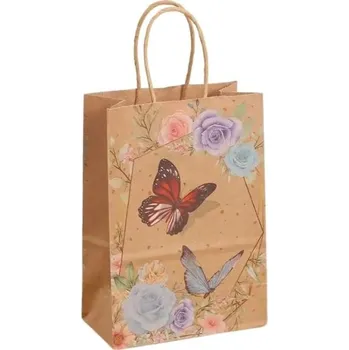Dárková taška Papírová taška 15x21x8cm Eko, růže a motýli