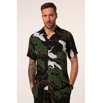 Pánská košile JP1880, Plus size Košile JP1880, krátké rukávy, plošný potisk, Cuba límeček, do 8XL pro plnoštíhlé nadměrná velikost, 837279100-1452, černý, 3XL, Plus size oblečení, Oblečení pro vysoké muže, Nadměrné velikosti, Oblečení pro plnoštíhlé.