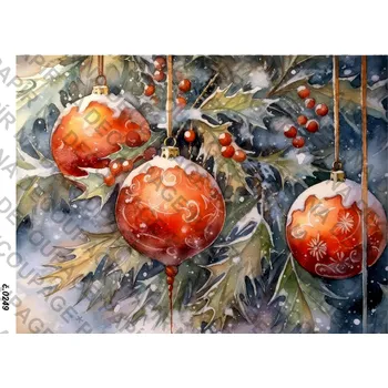 Umělecký papír Rýžový a soft papír na decoupage - Vánoční ozdoby - KB0249 Materiál: Soft, Rozměr: A4