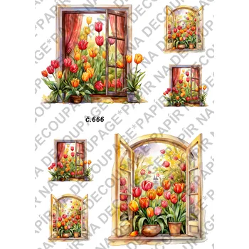 Umělecký papír Rýžový a soft papír na decoupage - Okna jarní - KB0666 Materiál: Soft, Rozměr: A4