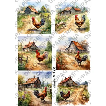 Umělecký papír Rýžový a soft papír na decoupage - Vesnické stavení, Kohout - KB01139 Materiál: Soft, Rozměr: A4