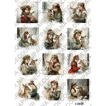 Umělecký papír Rýžový a soft papír na decoupage - Holčička s jelínkem - KB0438 Materiál: Soft, Rozměr: A4