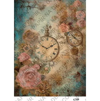 Výtvarný papír Rýžový a soft papír na decoupage - Hodiny vintage - KB0330 Materiál: Rýžový papír, Rozměr: A4