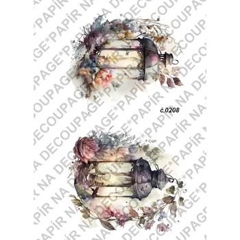 Umělecký papír Rýžový a soft papír na decoupage - Lucerna a květiny - KB0208 Materiál: Soft, Rozměr: A4