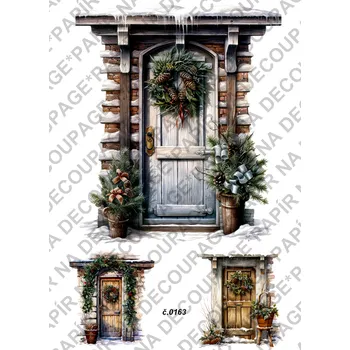 Umělecký papír Rýžový a soft papír na decoupage - Dveře vánoční - KB0163 Materiál: Soft, Rozměr: A4