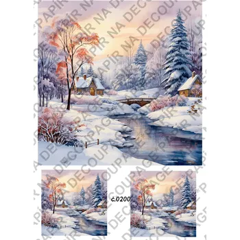 Umělecký papír Rýžový a soft papír na decoupage - Zimní krajina - KB0200 Materiál: Soft, Rozměr: A4