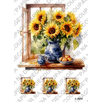 Umělecký papír Rýžový a soft papír na decoupage - Okna slunečnice - KB0216 Materiál: Soft, Rozměr: A4