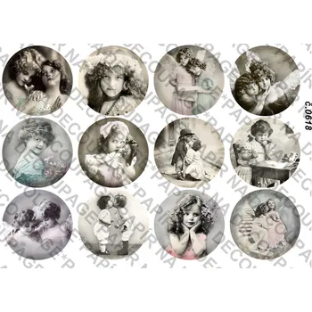 Umělecký papír Rýžový a soft papír na decoupage - Děti retro - KB0618 Materiál: Soft, Rozměr: A4