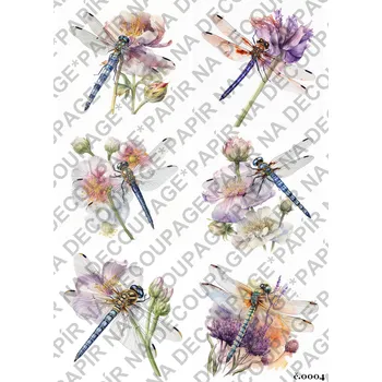 Umělecký papír Rýžový a soft papír na decoupage - Vážky - KB04 Materiál: Soft, Rozměr: A4