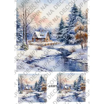 Umělecký papír Rýžový a soft papír na decoupage - Zimní krajina - KB0201 Materiál: Soft, Rozměr: A4