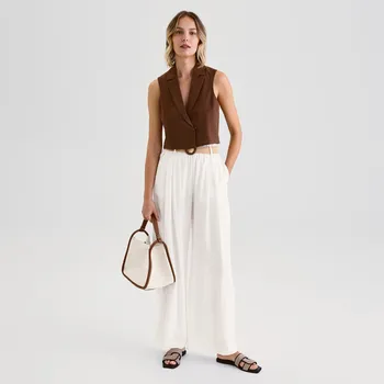 Dámské kalhoty Reserved - Široké kalhoty s příměsí lnu - krémová - 1046P-01X - 1046P-01X-M