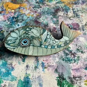 Brož Malovaná dřevěná brož Velryba