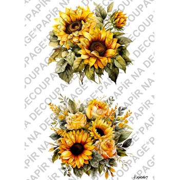 Umělecký papír Rýžový a soft papír na decoupage - Slunečnice - KB067 Materiál: Soft, Rozměr: A4