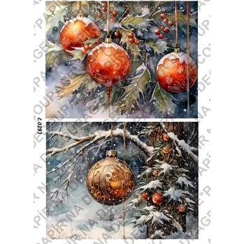 Umělecký papír Rýžový a soft papír na decoupage - Vánoční ozdoby - KB0293 Materiál: Soft, Rozměr: A4