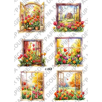 Umělecký papír Rýžový a soft papír na decoupage - Okna jarní - KB0669 Materiál: Soft, Rozměr: A4