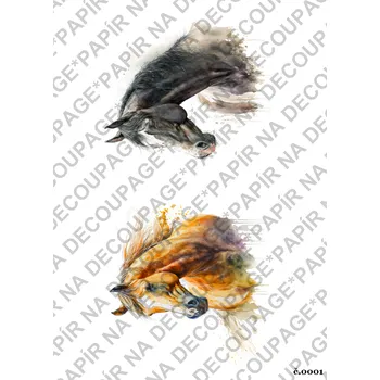 Umělecký papír Rýžový a soft papír na decoupage - Koně - KB01 Materiál: Soft, Rozměr: A4