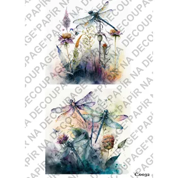 Umělecký papír Rýžový a soft papír na decoupage - Vážky - KB032 Materiál: Soft, Rozměr: A4