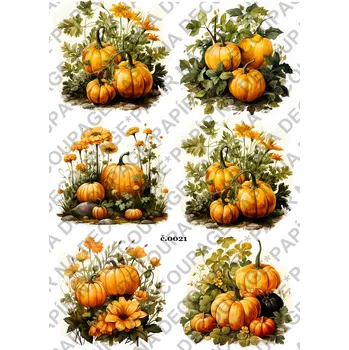 Umělecký papír Rýžový a soft papír na decoupage - Dýně - KB021 Materiál: Soft, Rozměr: A4