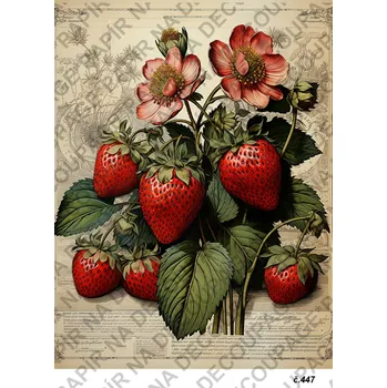 Umělecký papír Rýžový a soft papír na decoupage - Jahody vintage - KB0447 Materiál: Soft, Rozměr: A4