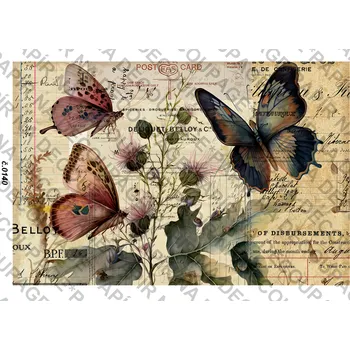 Umělecký papír Rýžový a soft papír na decoupage - Motýl vintage - KB0140 Materiál: Soft, Rozměr: A4