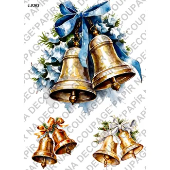 Umělecký papír Rýžový a soft papír na decoupage - Vánoce zvonky - KB0363 Materiál: Soft, Rozměr: A4