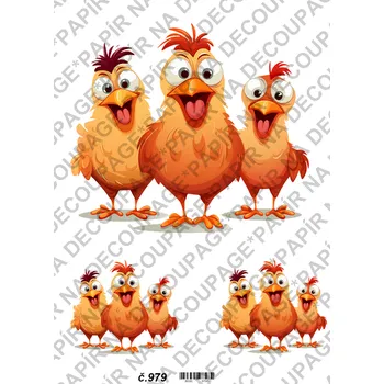 Umělecký papír Rýžový a soft papír na decoupage - Veselé slípky - KB0979 Materiál: Soft, Rozměr: A4