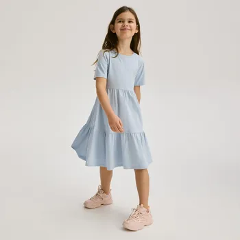 Dětská móda Reserved - Bavlněné šaty - bleděmodrá - 896EG-05X - 896EG-05X-116