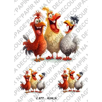 Umělecký papír Rýžový a soft papír na decoupage - Veselé slípky - KB0977 Materiál: Soft, Rozměr: A4