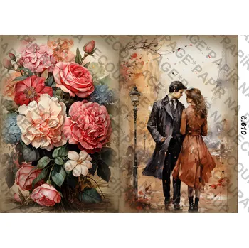 Umělecký papír Rýžový a soft papír na decoupage - Vintage - KB0610 Materiál: Soft, Rozměr: A4
