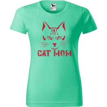 Dámské tričko Dámské tričko s potiskem Cat mom Barva trička: Mátová - 95, Velikost: 2XL