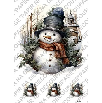 Umělecký papír Rýžový a soft papír na decoupage - Sněhuláci - KB0313 Materiál: Soft, Rozměr: A4