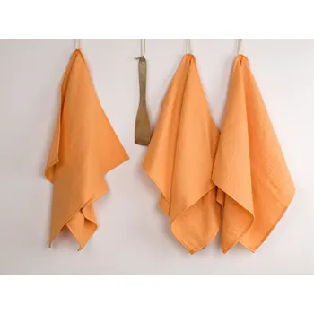 Utěrka Snový svět Oranžová vafle - set 3 kusů lněných utěrek