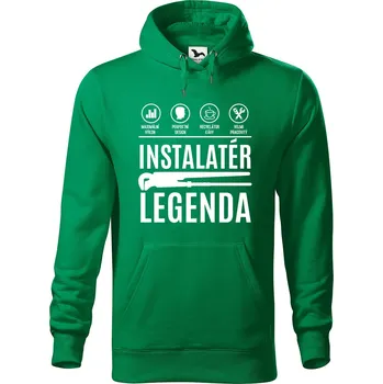 Pánská mikina Pánská mikina s potiskem Instalatér legenda Velikost (muž): 2XL, Vyberte barvu: Středně zelená
