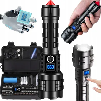 Svítilna VÝKONNÁ LED TAKTICKÁ SVÍTILNA VODĚODOLNÁ XHP70.2 10000lm 26650 5000mAh USB-C