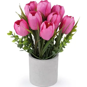 umělá květina Umělé tulipány v květináči 22 cm - 5 růžová