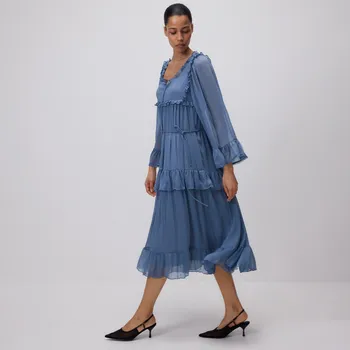 Dámské šaty Reserved - Midi šaty s volány - modrá - 506FB-55X - 506FB-55X-XXL