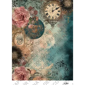 Umělecký papír Rýžový a soft papír na decoupage - Hodiny vintage - KB0321 Materiál: Soft, Rozměr: A4
