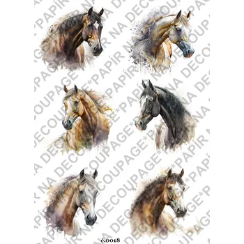 Umělecký papír Rýžový a soft papír na decoupage - Koně - KB018 Materiál: Rýžový papír, Rozměr: A4